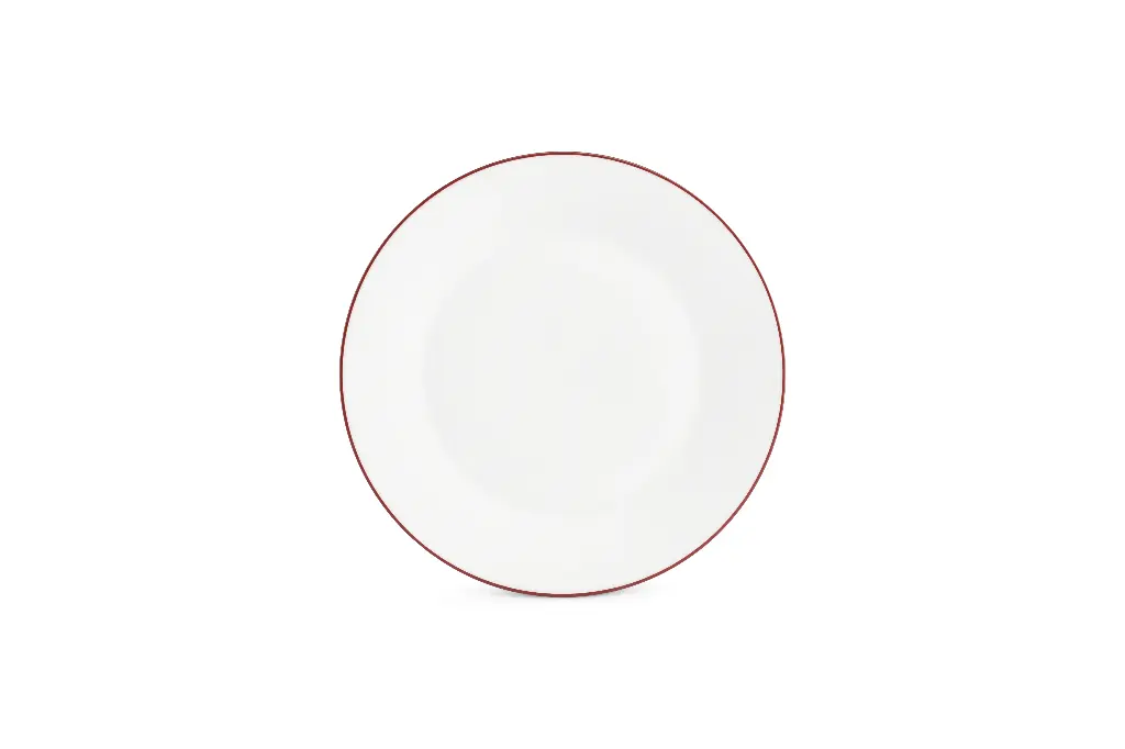 Basic White Plat bord 24cm - burgundy rim 