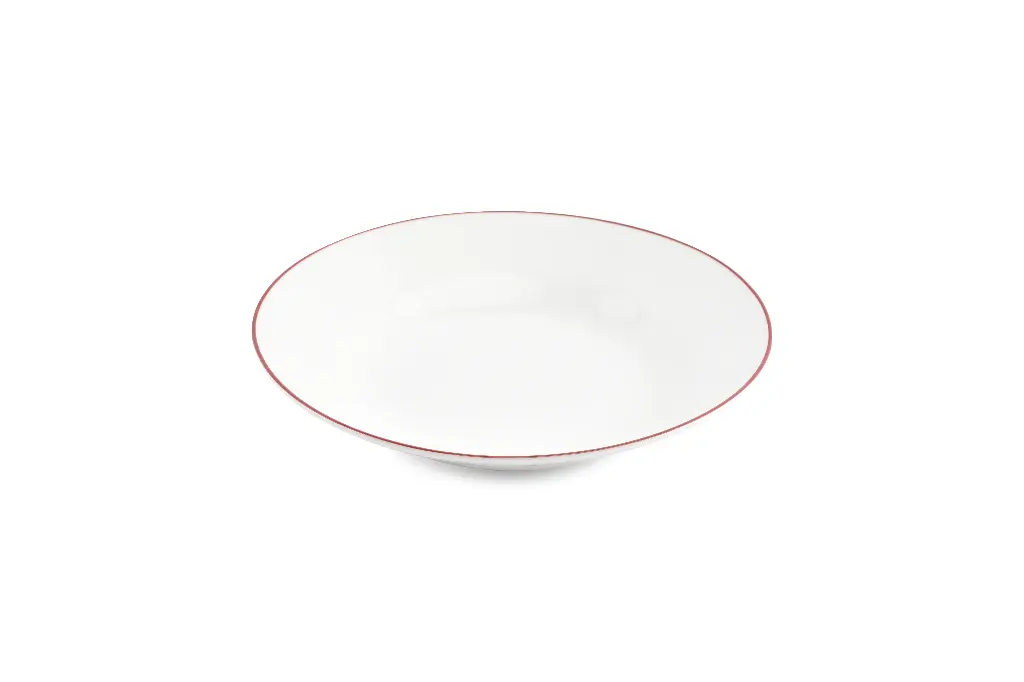 Basic White Diep bord/pastabord D23xH4cm - burgundy rim 