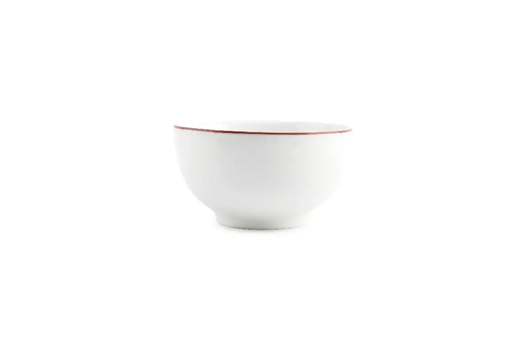 Basic White Kom D14xH8cm - burgundy rim 