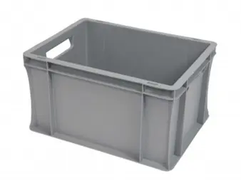 Kunststof stapelbak grijs met open handvaten L 400 x B 300 x H 220 mm