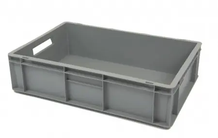 Kunststof stapelbak grijs met open handvaten L 600 x B 400 x H 150 mm