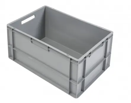 Kunststof stapelbak grijs met open handvaten L 600 x B 400 x H 320 mm
