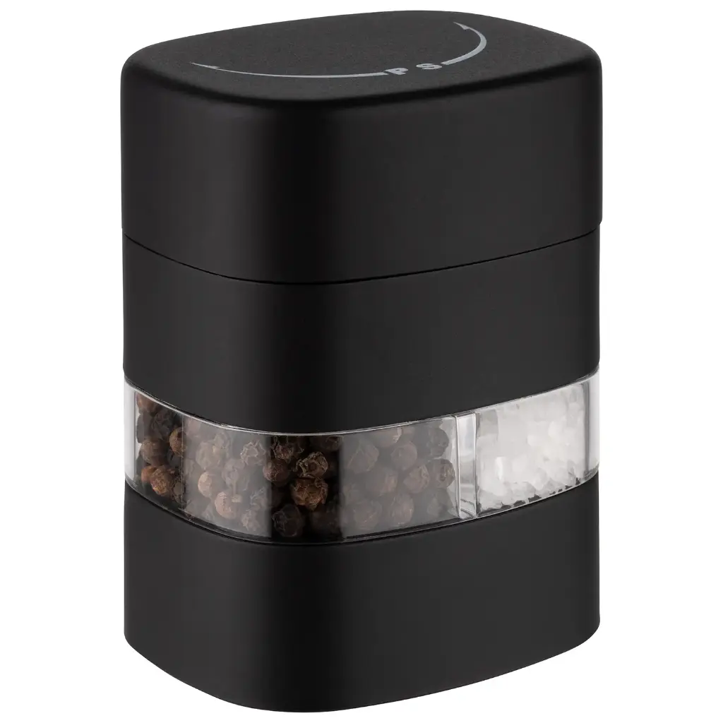 Zout- en pepermolen 2 in 1 zwart  6x5xH8 cm             