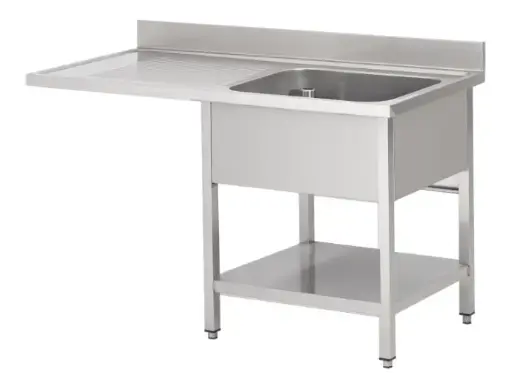 RVS 441 Spoeltafel 1 bak + 1 afdruip Links + ruimte vaatwasser met onderblad - L1200XD600XH900 mm