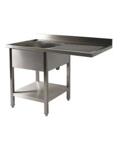 RVS 441 Spoeltafel 1 bak + 1 afdruip Rechts + ruimte vaatwasser met onderblad - L1400XD700XH900 mm