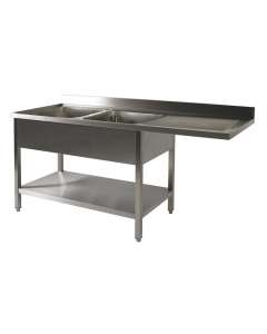 RVS 441 Spoeltafel 2 bakken + 1 afdruip Rechts + ruimte vaatwasser met onderblad - L1600XD700XH900 mm