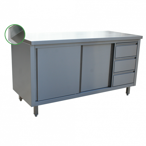 RVS 441 Werktafelkast schuifdeur + lade met opkant - L1600XD700XH900 mm