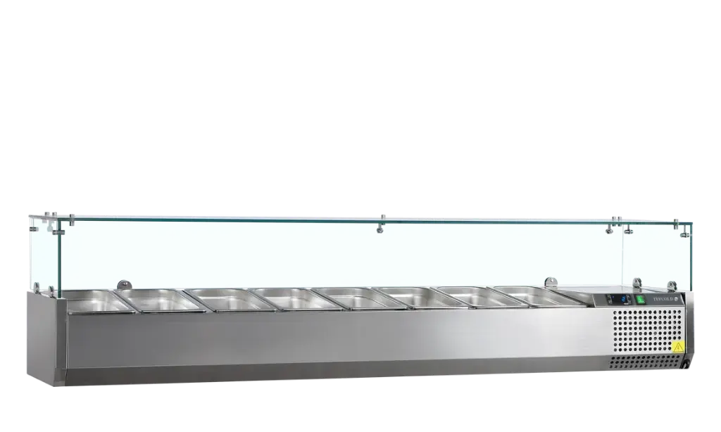 Opzetkoelvitrine 8 x GN 1/3 - Glazen deksel - B 1800 x D 395 x H 448 mm