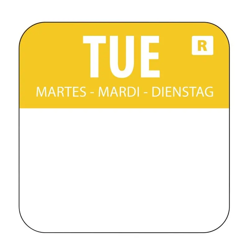 Voedseletiket dinsdag 2,4x2,4cm - geel - verwijderbaar -1000 stuks 
