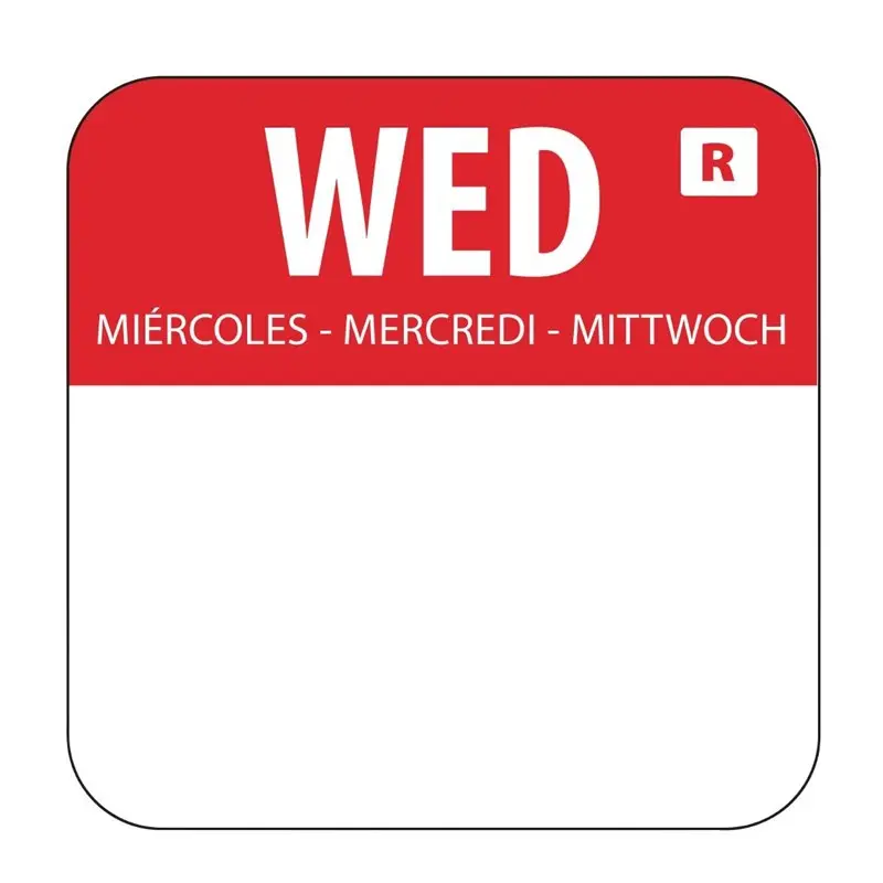 Voedseletiket woensdag 2,4x2,4cm - rood - verwijderbaar -1000 stuks   