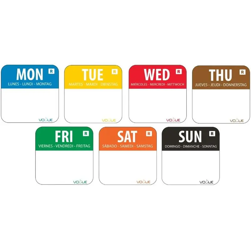 Voedseletiket weekset 2,4x2,4cm -  verwijderbaar -7x1000 stuks    
