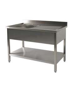 RVS 304 Spoeltafel 1 bak + 1 afdruip met onderblad - L1200XD700 mm