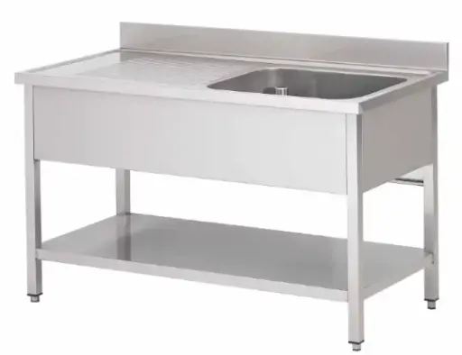 [PL/1215G+PP/1] RVS 441 Spoeltafel 1 bak + 1 afdruip Links met onderblad - L1200XD700XH900 mm