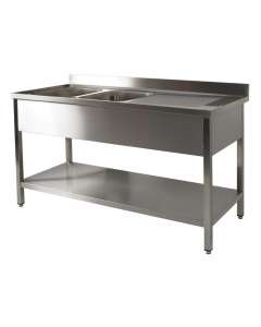 [PL/1624D+PP/1] RVS 441 Spoeltafel 2 bakken + 1 afdruip Rechts met onderblad - L1600XD700XH900 mm