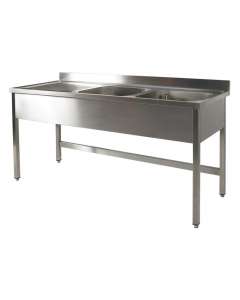 [PL/1624G+PP/0] RVS 441 Spoeltafel 2 bakken + 1 afdruip Links - L1600XD700XH900 mm