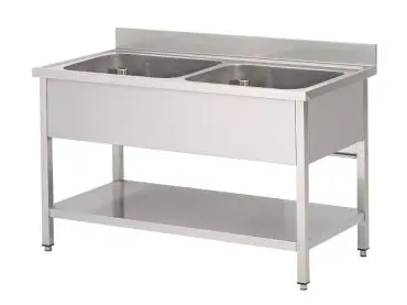 [PL/1225_PP/1] RVS 441 Spoeltafel 2 bakken met onderblad - L1200XD700XH900 mm
