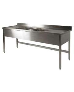 [PL/2226+PP/0] RVS 441 Spoeltafel 2 bakken + 2 afdruipzones - L2200XD700XH900 mm