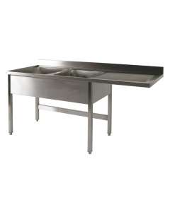 [PL/1624D+P0/LV] RVS 441 Spoeltafel 2 bakken + 1 afdruip Rechts + ruimte vaatwasser - L1600XD700XH900 mm