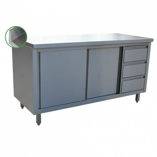 [TF/167+TS3+BAF] RVS 441 Werktafelkast schuifdeur + lade met opkant - L1600XD700XH900 mm