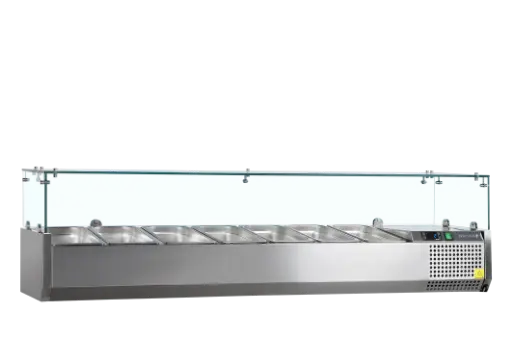 [GVC33-160] Opzetkoelvitrine 7 x GN 1/4 - Glazen deksel - B 1600 x D 335 x H 448 mm 