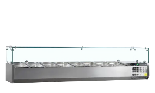 [VK38-180] Opzetkoelvitrine 8xGN1/3 - Glazen deksel - B1800xD395xH225mm