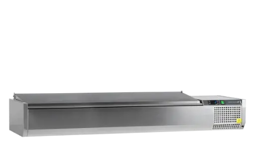 [GVC38-180 S/S] Opzetkoelvitrine 8 x GN 1/3 - RVS deksel - B 1800 x D 395 x H 288,5 mm