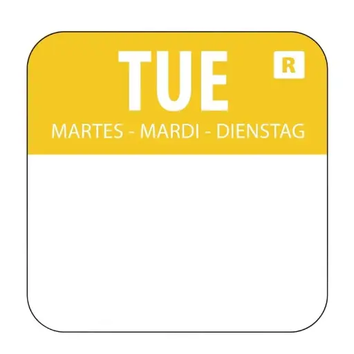 [L932] Voedseletiket dinsdag 2,4x2,4cm - geel - verwijderbaar -1000 stuks 