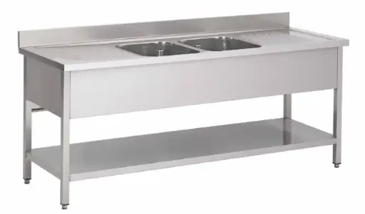 RVS 304 Spoeltafel 2 bakken + 2 afdruip met onderblad - L2100XD700 mm